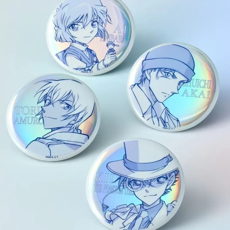 

4PCS Hot Anime Detective and Conans Series Pale Color Badge Cartoon Character Creativity Print Collect Laser Brooch Gift