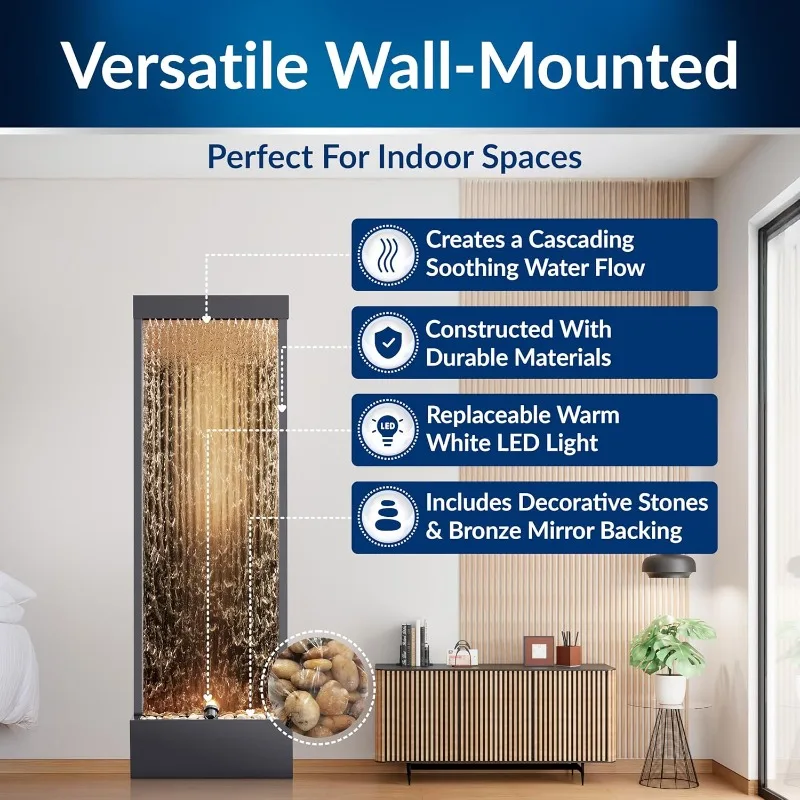 نافورة شلال داخلية وخارجية مقاس 72 بوصة مع أضواء LED ولمسة نهائية برونزية #3