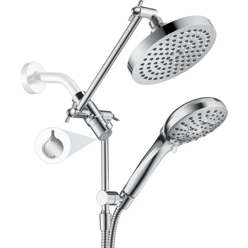 Rain Shower Head with Handheld Spray Built-in Power Wash, High Pressure Dual Shower Head with Height Adjustable Extension Arm