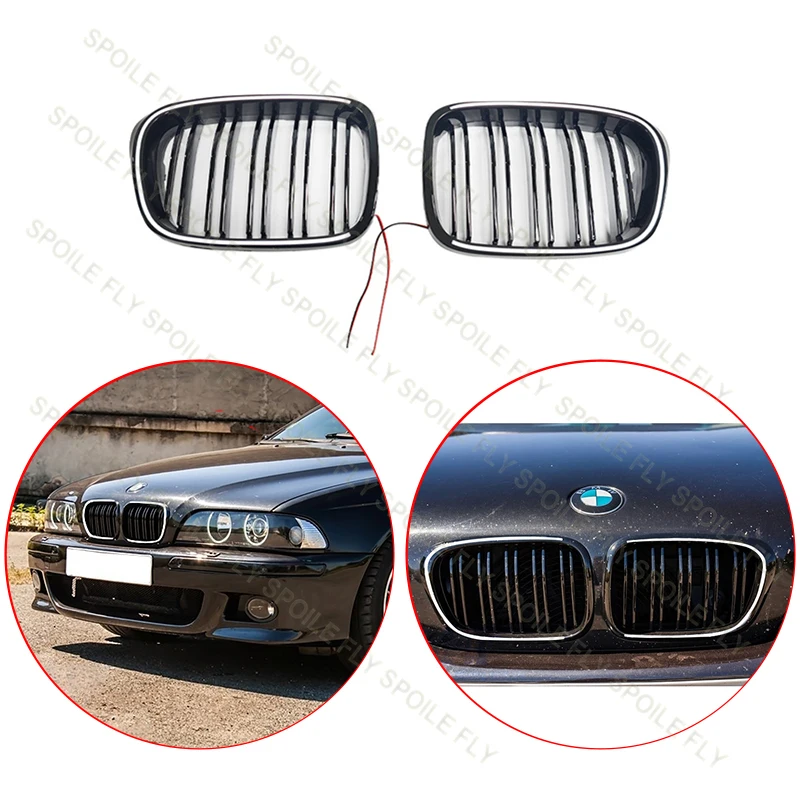 For BMW 5 Series E39 1997 1997 1999 2000 2001 2002 2003 High Quality ABS LED Grille Car Front Bumper Racing Grill Glossy Black