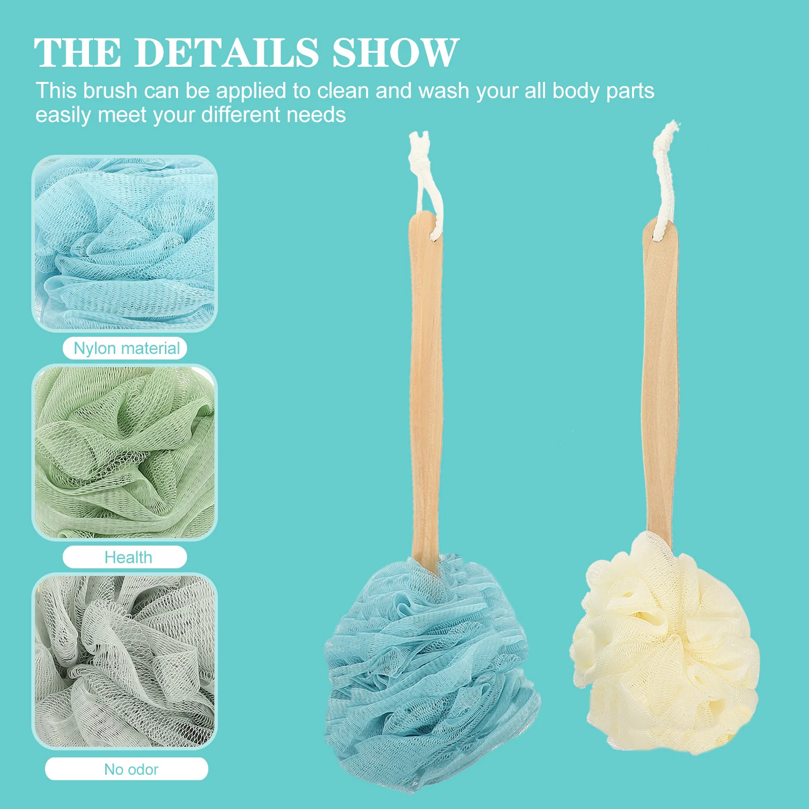 

4Pcs Bathing Brush Long Handle Body Scrubber for Back Exfoliating Skin Care Elderly Men Women Use Nylon Bristles