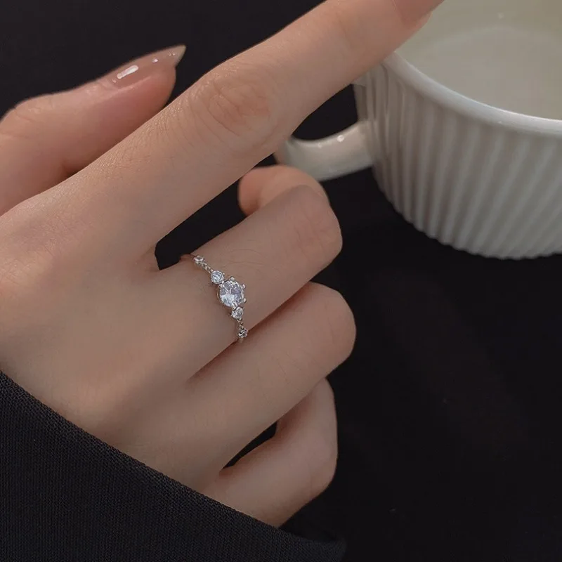 Luxury Shiny 925 Sterling Silver Adjustable Full Zircon Engagement Ring for Woman Wedding Jewelry Accessories Girlfriend's Gift
