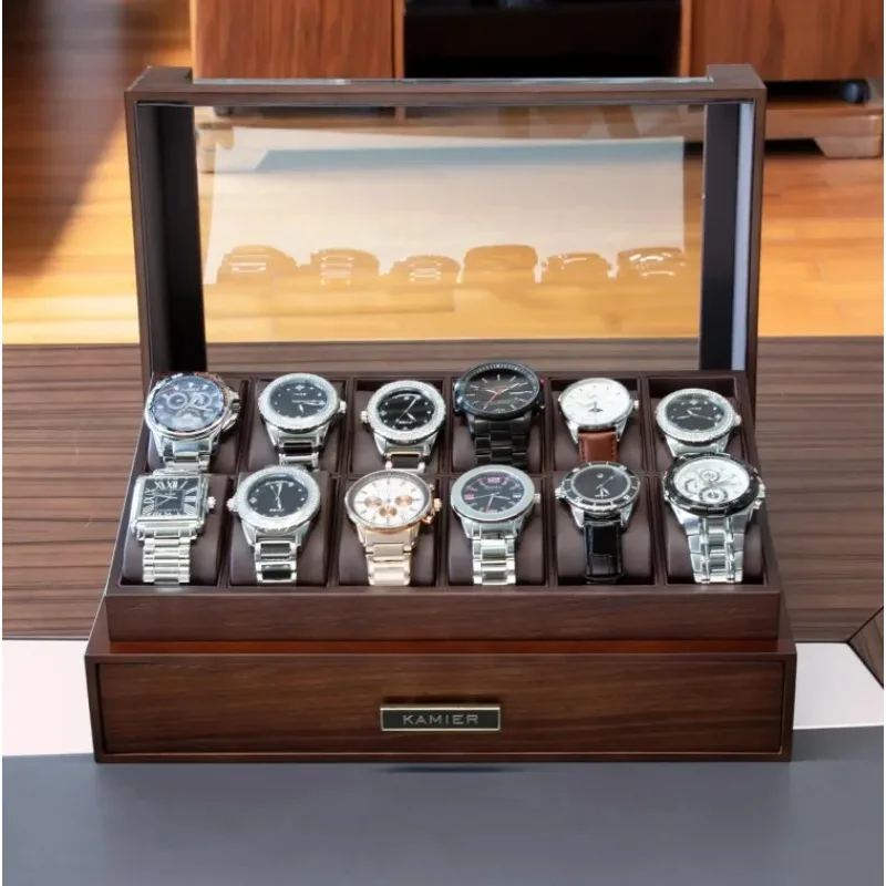 Multifunctional Watch Box Luxury Watch and Jewellery Box Wooden Men Storage Watches Boxes with Glass Cover Display Case Gifts