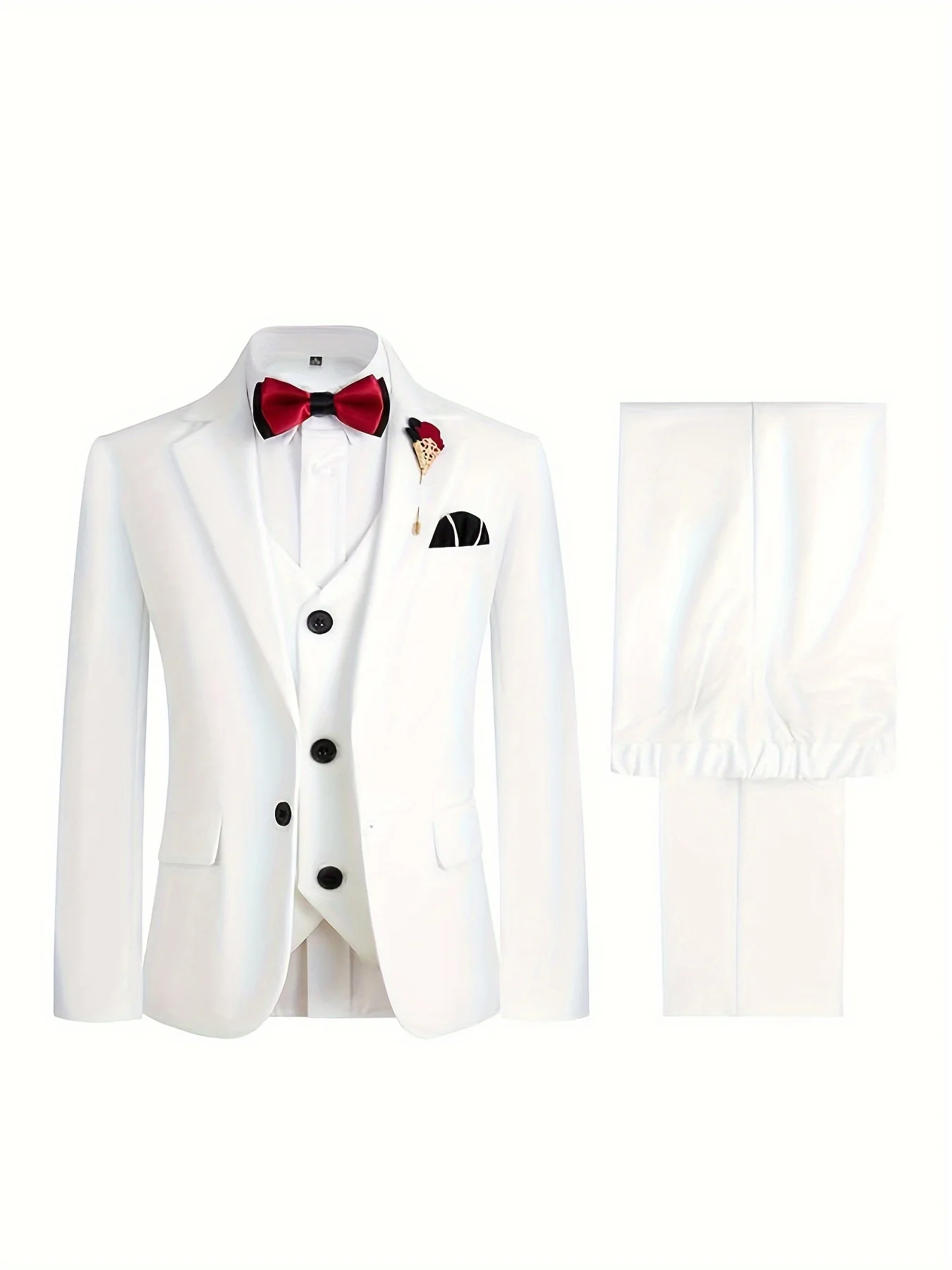 

British Boys White Pink 4Pieces Jacket Vest Pants Bowtie Photography Suit Kids Wedding Party Dress Children Performance Costome