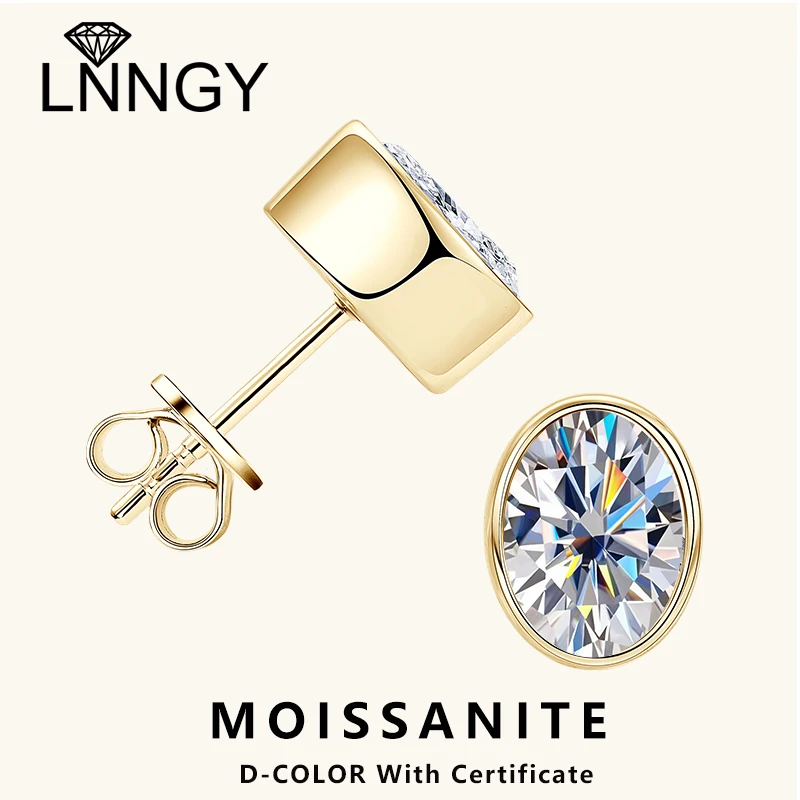 

Сертифицированные Lnngy серьги-гвоздики овальной огранки с муассанитом, серьги-гвоздики из стерлингового серебра 925 пробы для женщин, сверкающие украшения для ушей, подарок