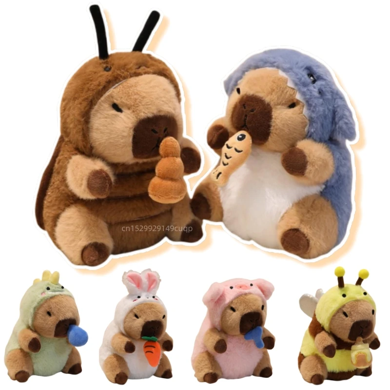 20cm Cartoon Fun Capybara Plush Doll Cosplay Pull String Bee Shark Dinosaur Rabbit Cockroach Pig Plush Toy Home Decoration