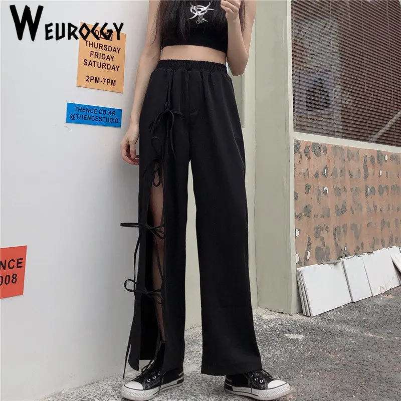 2023 Summer y2k Go Well With Everything Casual Loose Retro Split Bandage Women's Cargo Pants Women High Elastic Waist Streetwear