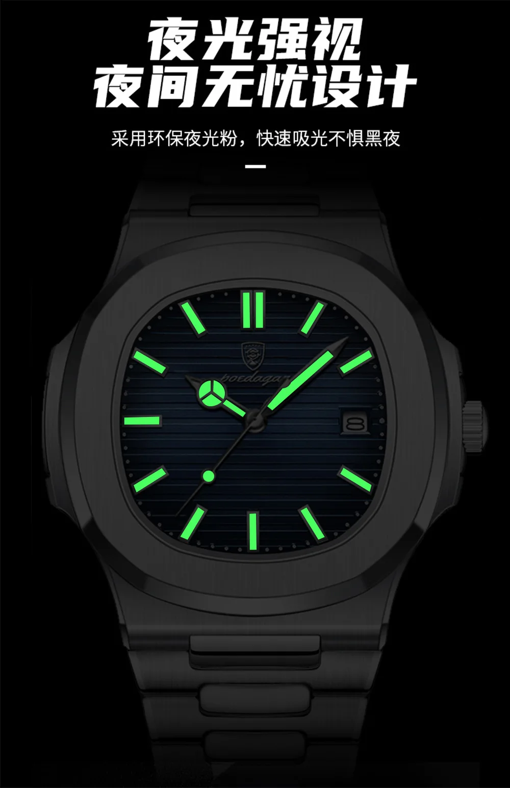 العلامة التجارية الجديدة كوارتز ساعة مقاوم للماء ساعة مضيئة الموقت ساعة رجالية