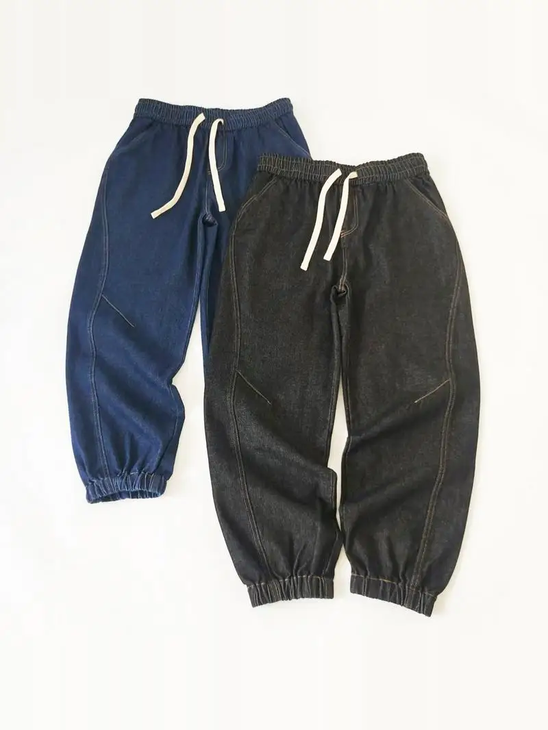 

American Sle Casual Cotton Jeans Men's Loose Straight Leg Wide Leg Dstring Spring New Waed Elastic Waist Jeans