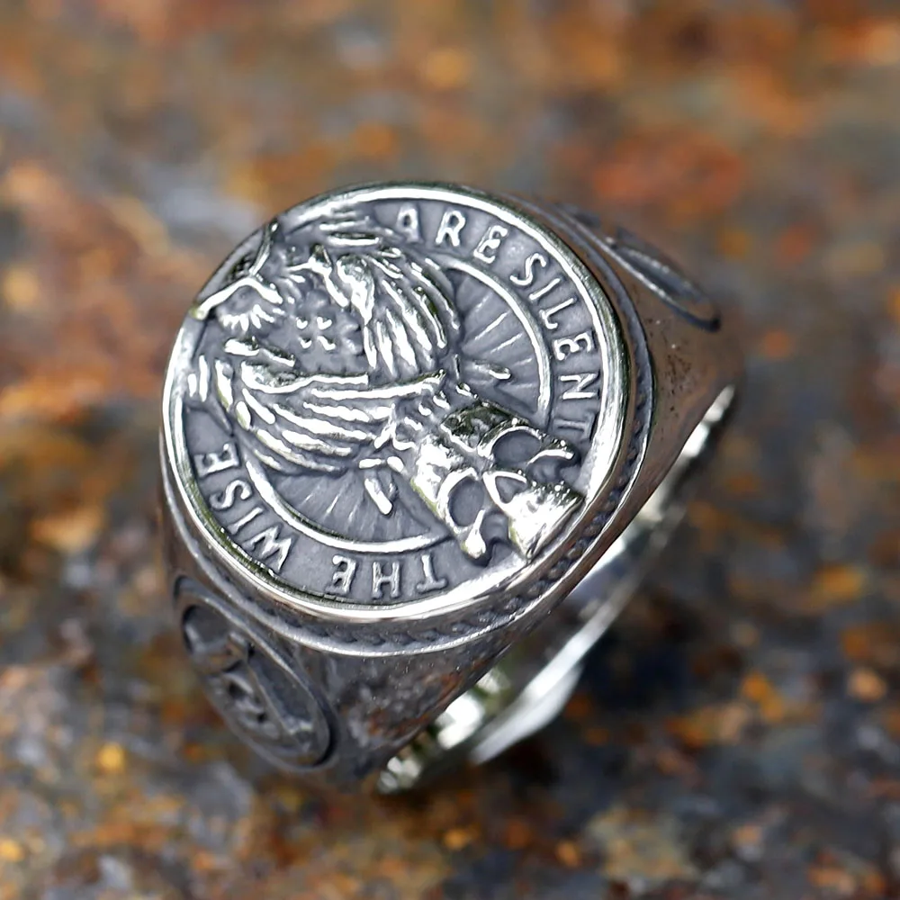 New Gothic viking Freemasonry and raven skull Ring For Men Women Stainless Steel Male Anel Gift free shipping