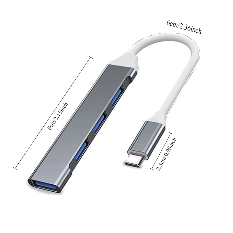 USB Hub Portable Splitter USB C to 4 USB Ports Extension Adapter Multiport USB Port Expander Data Cable fit for Laptop Desktop