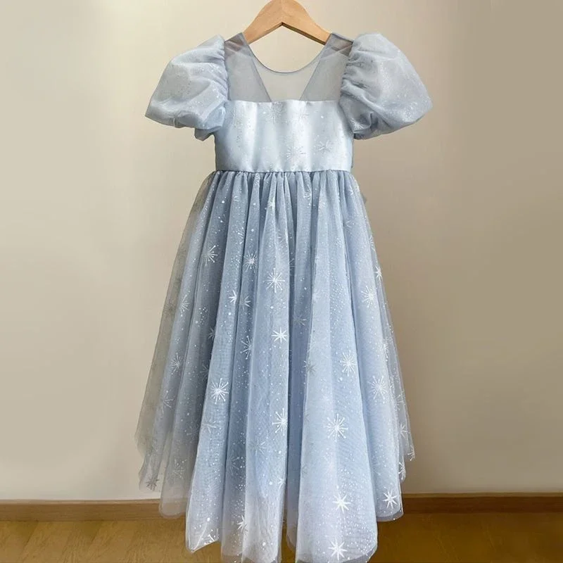 Girls Casual Dresses Snow Embroidery Gauze Princess Dress Kids Dresses for Girls Chinese Traditional Dress