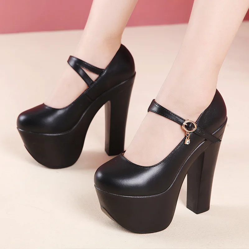 Small Size 32-43 Super Block High Heels Wedding Shoes Women 2024 Soft Leather Chunky Platform Pumps Formal Model Party Dance