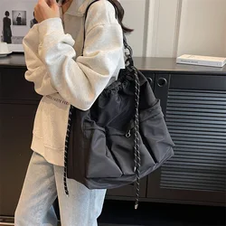 Y2K Drawstring Crossbody Bag Women Men Shoulder Bags Causal Messenger Handbags Black Lage Capacity Street Oxford Leisure bag sac