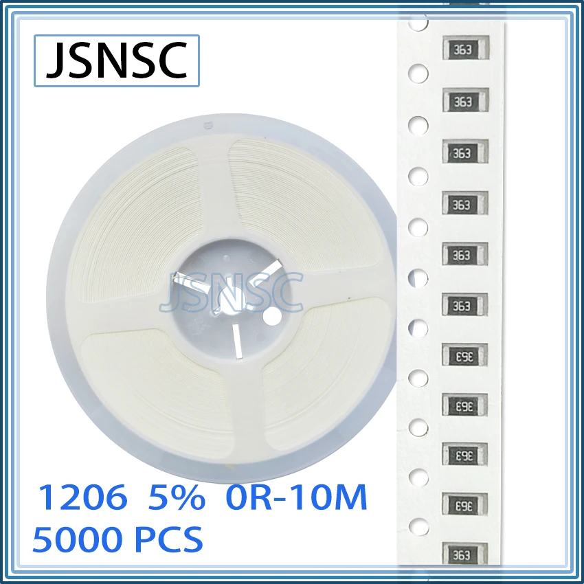 JSNSC 1206 J 5% 5000pcs 0R-10M CHIP smd 3216 resistor 0R 10R 100R 1K 4.7K 10K 22K 30K 47K 51K 56K 75K 82K 100K 200K 470K 510K 56