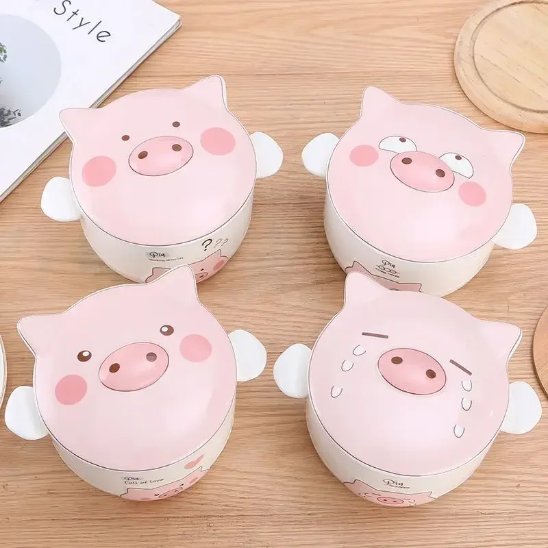 Cute cartoon little pig girl heart student soup bowl instant noodles bowl with lid destiny cute noodles bowl ceramic bowl