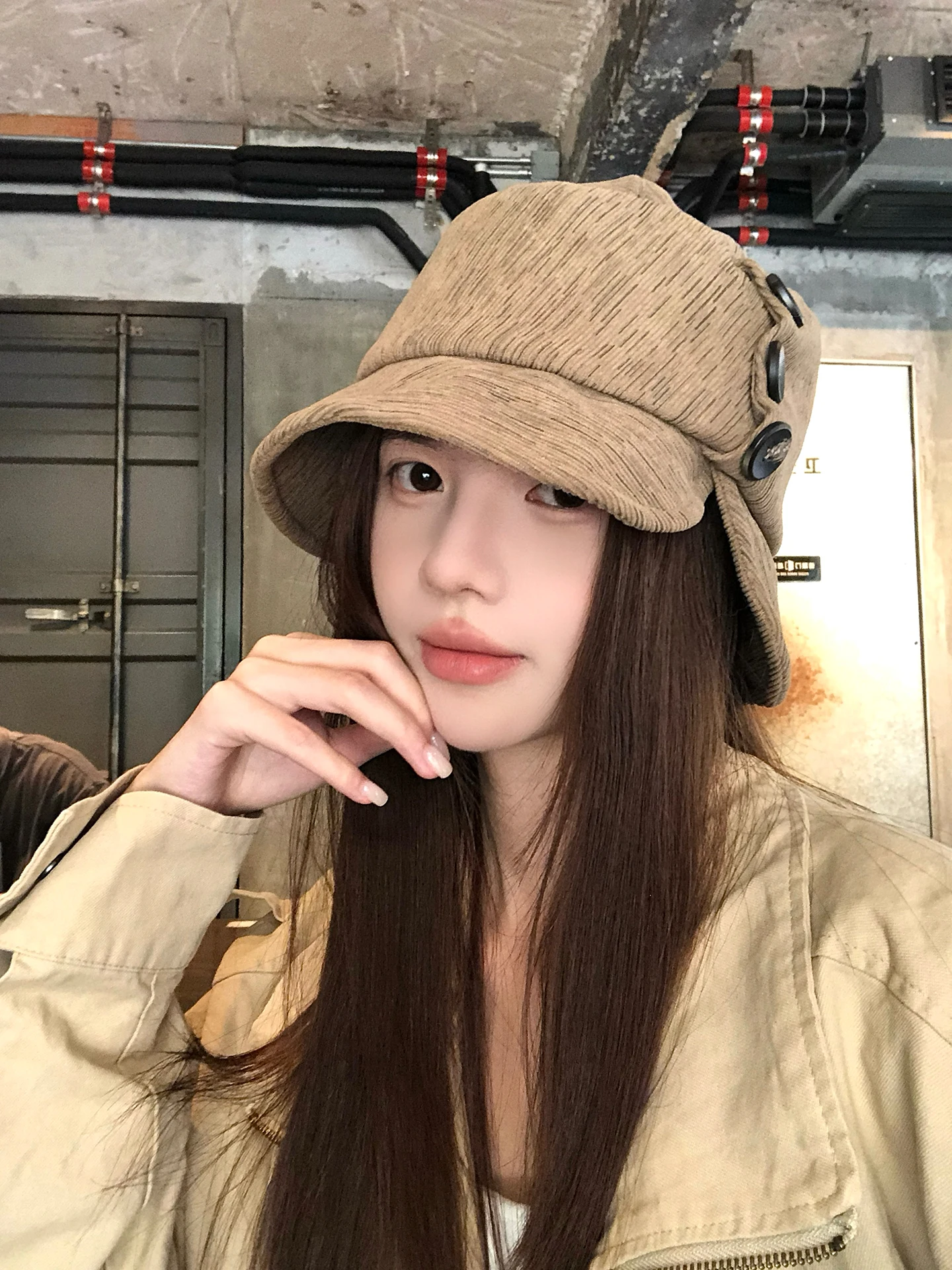 Retro Button Back Split Fisherman Hat Women's Autumn New Face Slimming Lazy Style Sun Protection Bucket Hat Fashionable Versa...