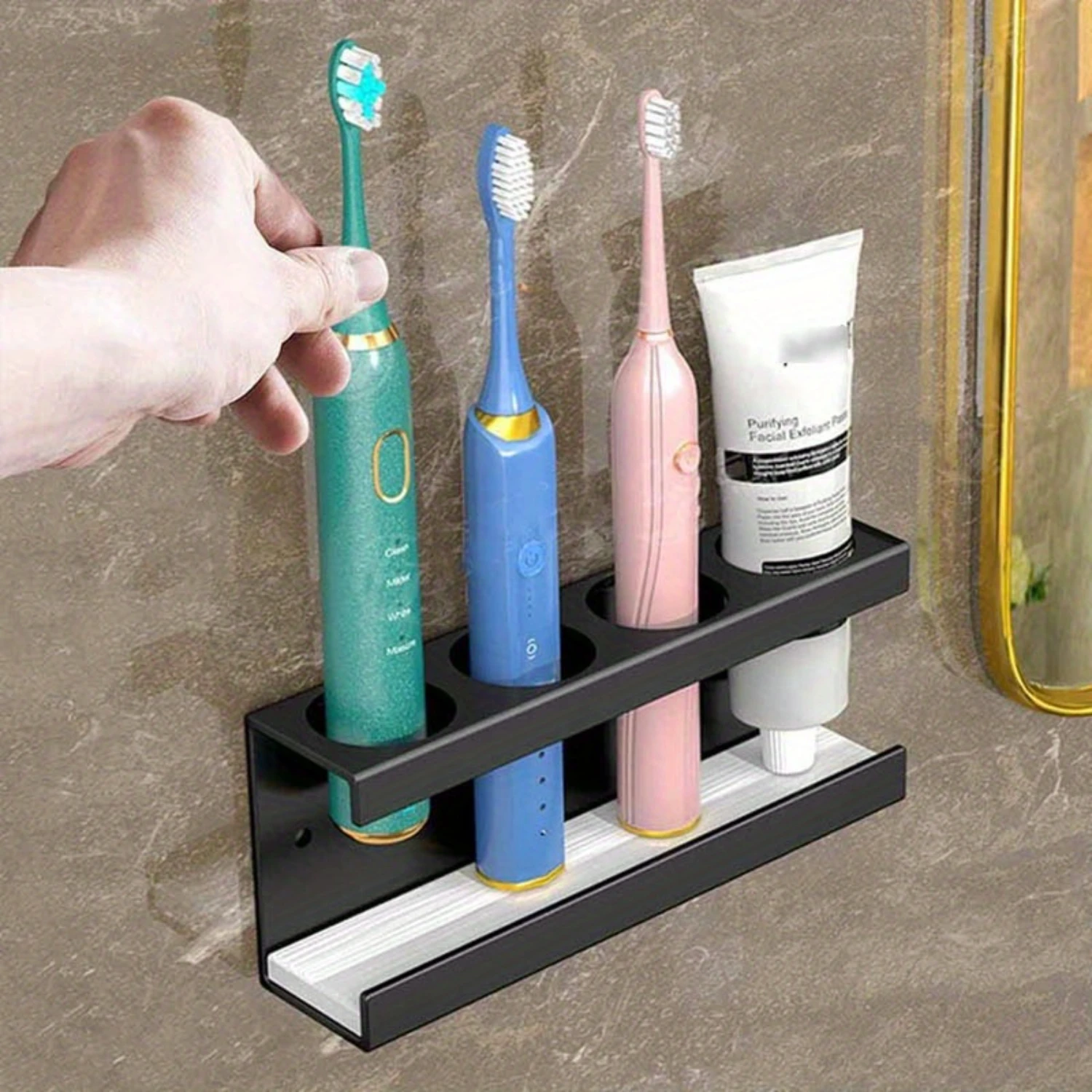 

1pc Toothbrush Holder Stand, Toothbrush Holder For Bathroom, With Diatom Mud Base, 4-Hole Bathroom Organizer, Multifunctional T