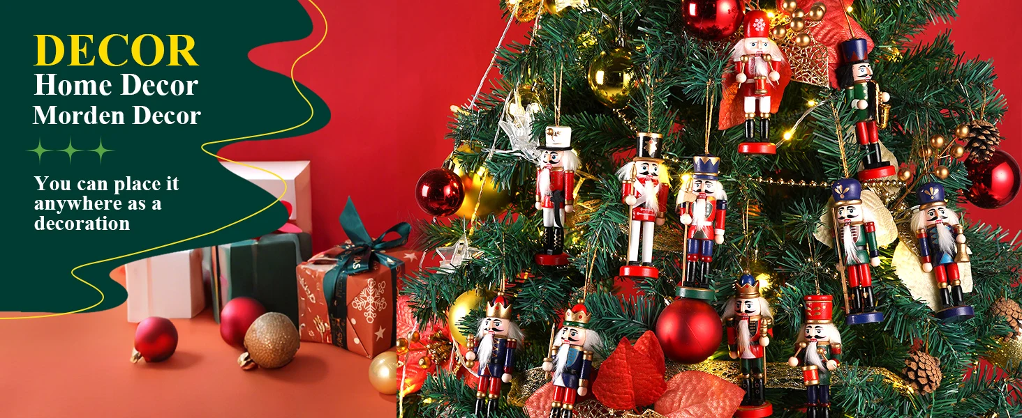 12cm 5-teiliges Holz-Nussknacker-Soldaten-Geschenkset Weihnachten DIY Baum-Anhänger Hängende Dekoration Geschenke für Zuhause Party Feiertagsdekoration – Detail 1