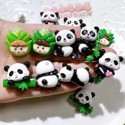 10Pcs New Cute Colorful Cartoon Panda Collection, Flat Back Ornament, Jewelry Bows Accessories