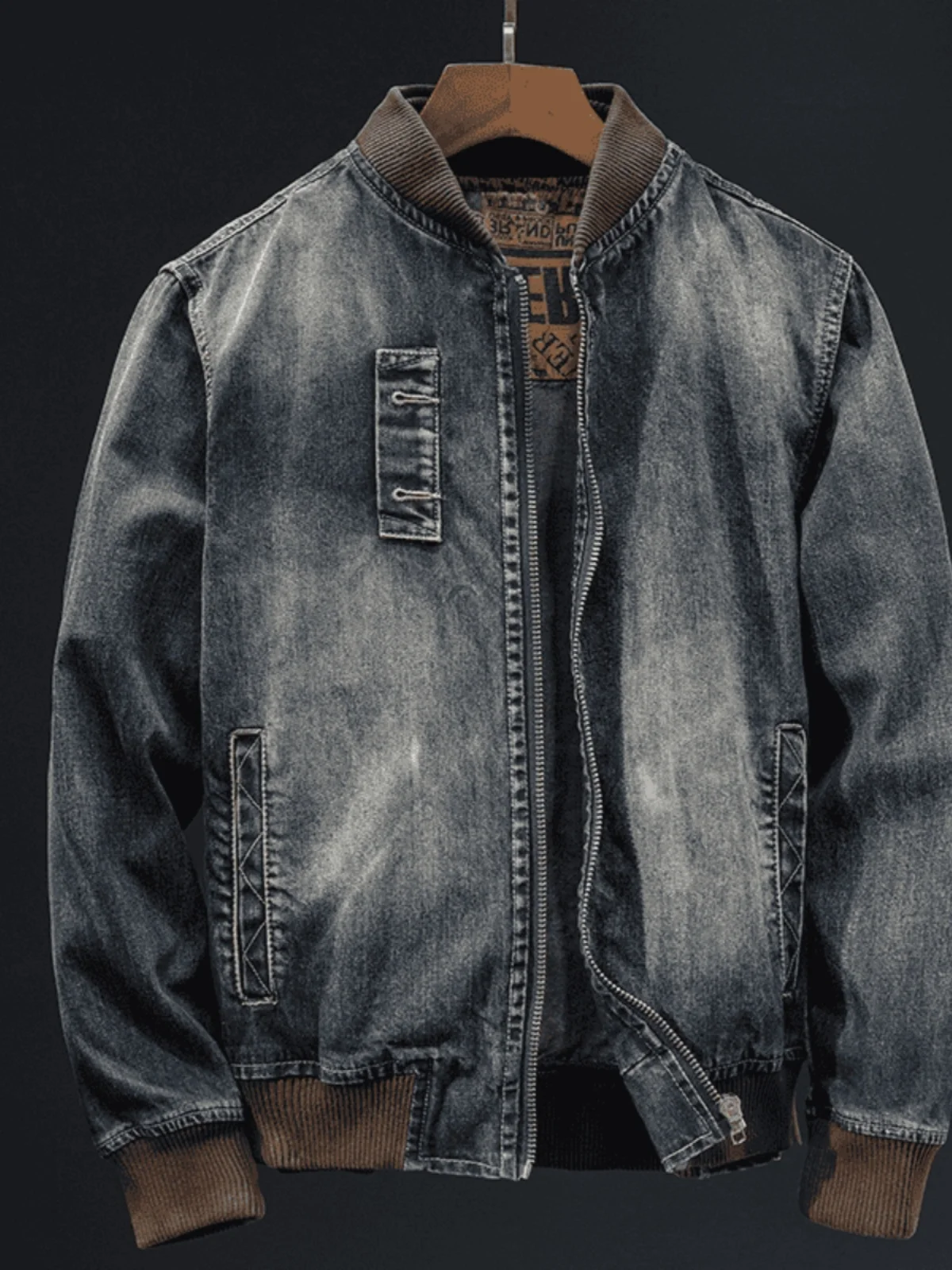 Stylish Zipper Denim Jacket Men's Autumn Winter Trendy Korean Version Slim Fit Baseball Collar Versatile Riding Motorcycle Ja...