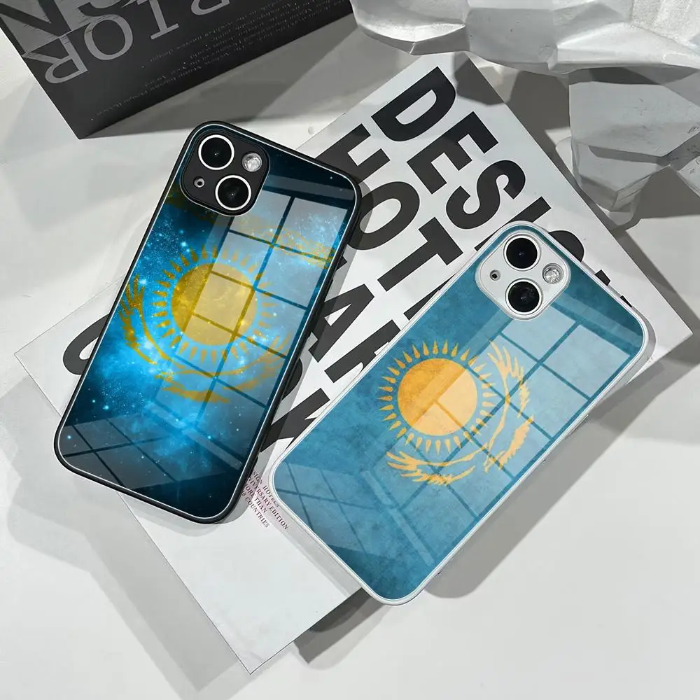 

kazakhstan flag Phone Case Tempered Glass For IPhone 16 15 Pro Max 14 13 12 Mini Plus Samsung S24 S23 Ultra phone case