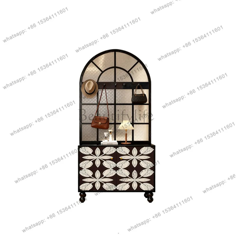 French vintage abstract entryway cabinet solid wood entrance door screen living room storage cabinet