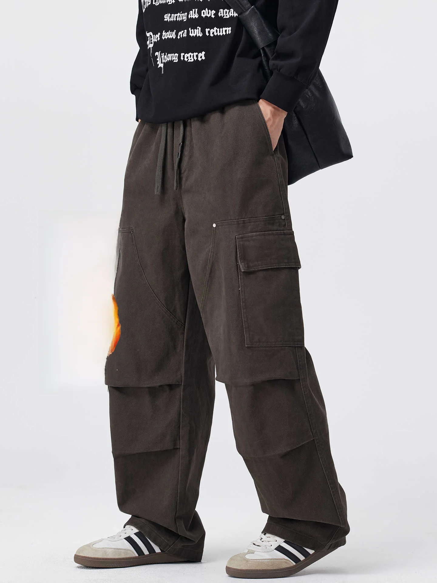 

American Sle Thiened Fce Lined Men's Workwear Pants Autumn Winter Loose Casual Long Straight Leg Trousers Trendy Brand