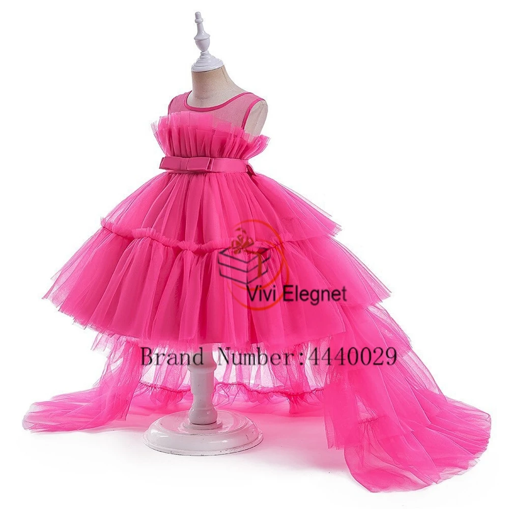 Purple Scoop Flower Girls Dresses for Kids 2024 Summer Soft Tule Sleeveless Christmas Gowns with Belt New فلور فتاة اللباس