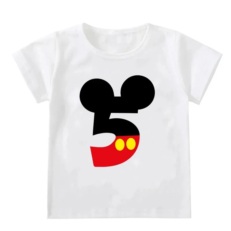 Nuevas camisetas de cumpleaños de Mickey Mouse para niños y niñas, camiseta de manga corta, talla 1, 2, 3, 4, 5, 6, 7, 8, 9, ropa de fiesta para