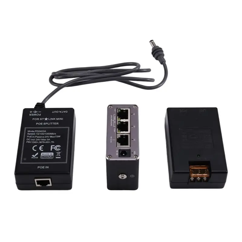 For Starlink Mini Compatible POE Injector Splitter 24V DC Input Industrial Max 65W Output 10/100/1000Mbps