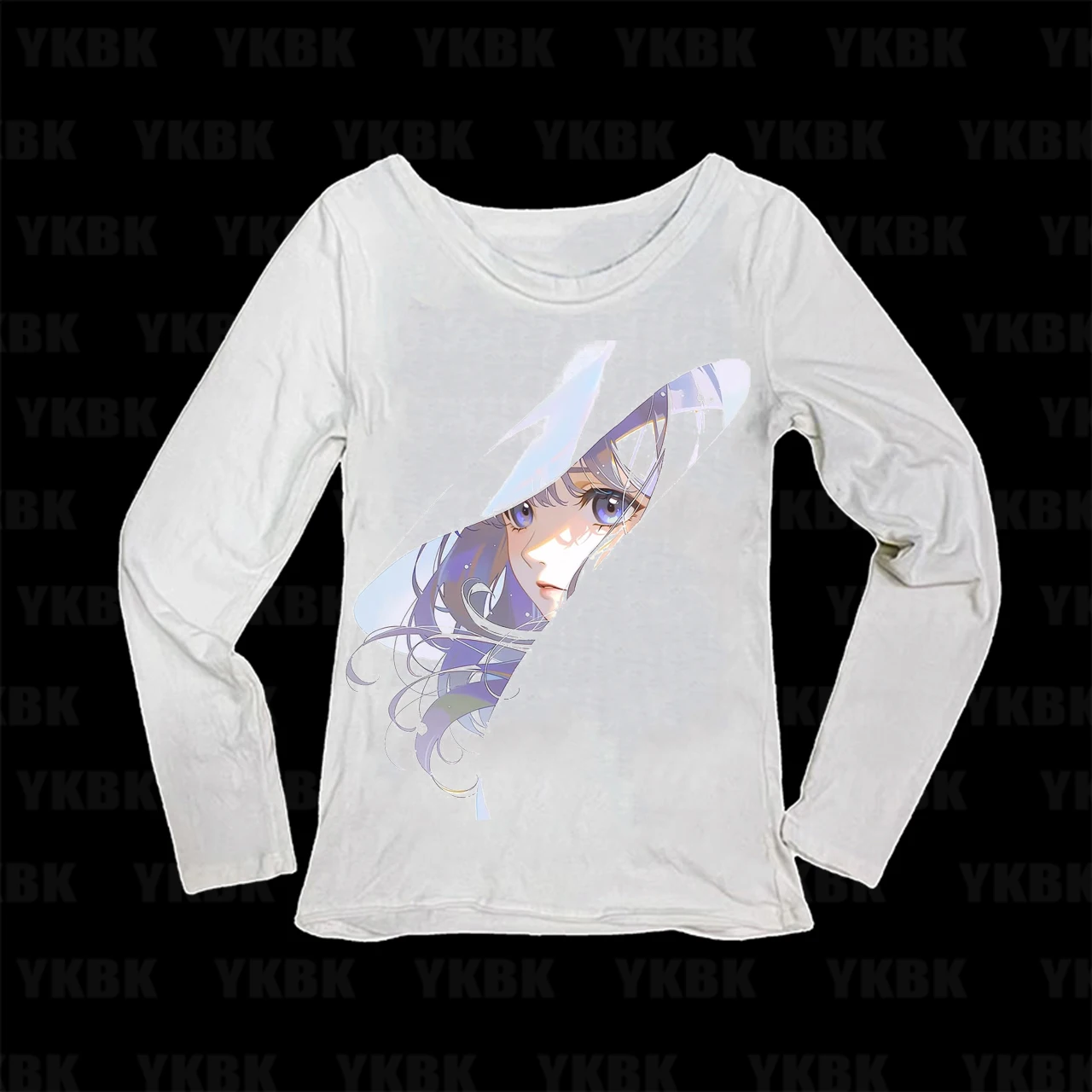 Grunge Alt Y2K Women Long Sleeve Top Vertical Japanese Anime Girl Graphic Tee Slim Fit Retro Autumn T‑Shirt
