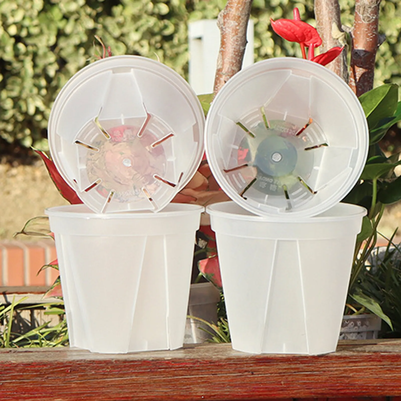 Vasos de plástico transparente com bandeja, controle de raiz, respirável berçário panelas para plantar orquídeas, jardim