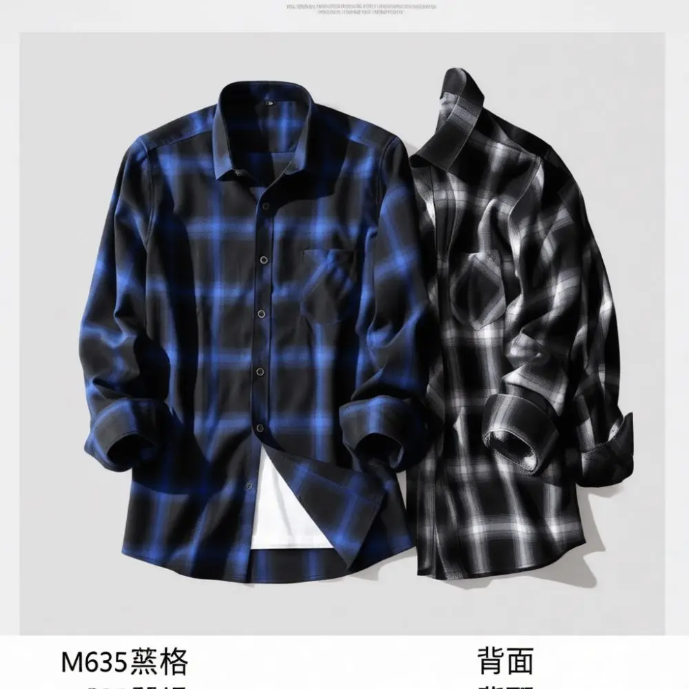 Casual Long Sleeve Plaid Shirt Men Loose Fit Vintage Japanese Style Button Down Autumn Fashion Streetwear Trendy Tops