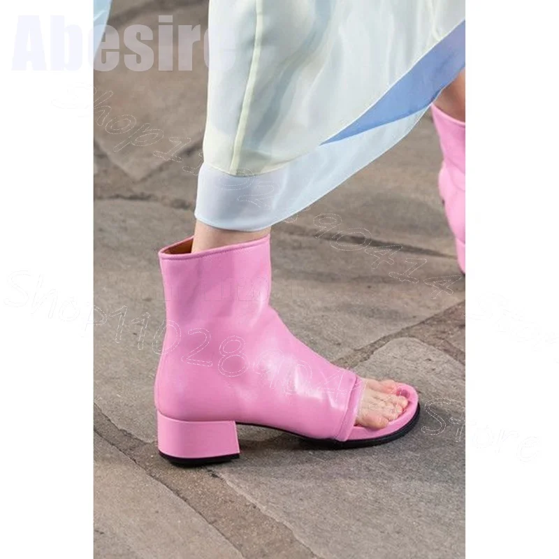 Pink Flip Flop Mid Calf Sandals Boots Side Zipper Women Shoes Chunky High Heels Fashion Party Banquet 2024 Zapatos Para Mujere