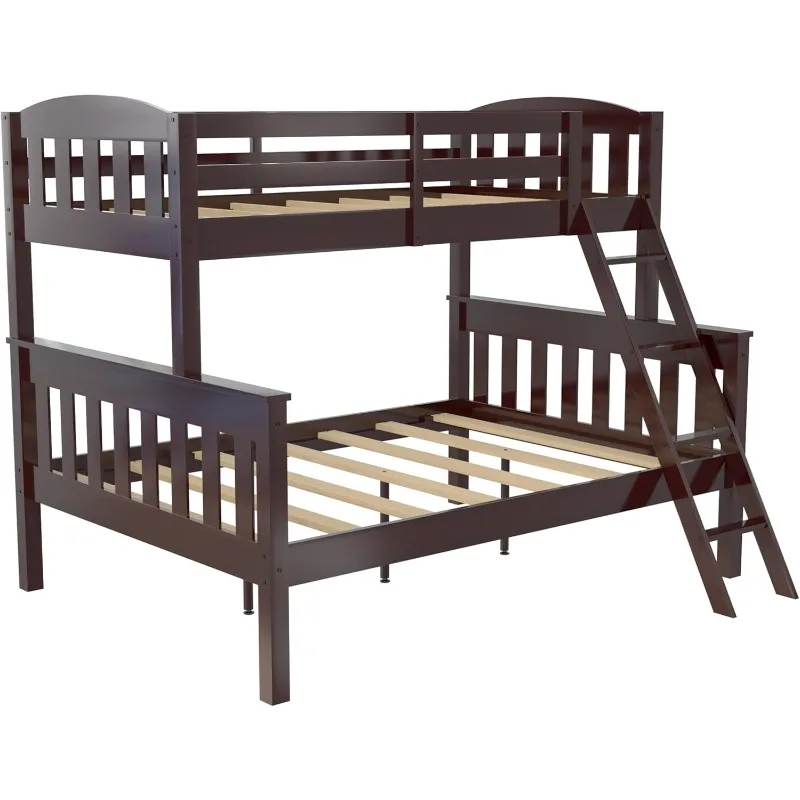 

Convertible Wood Bunk Bed, Stackable and Detachable Bed Frames for Kids and Teens, with Angled Ladder, High Guardrail,Wood Slats