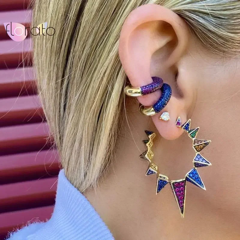 24k Gold-Plated Silver Colorful Ear Cuff No Piercing Clips Ear Cuff Luxury Crystal Cuffs Women Punk & Rock Jewelry For Women