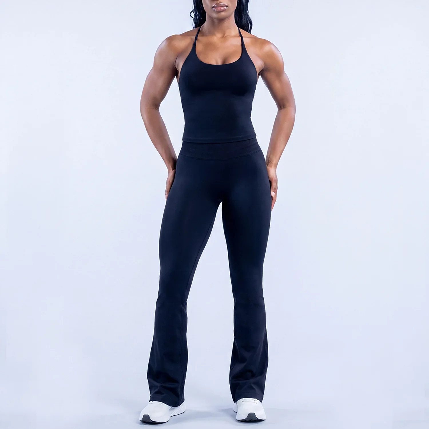 Pilates clothes Gym Women Sets 2 Pcs Seamless Twist Back Tank Top Flares Scrunch Booty Fitness Leggings Workout Activewear