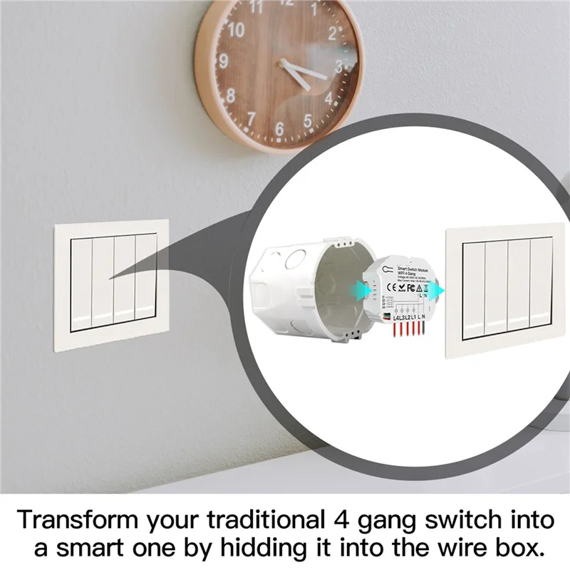 AS95-2X DIY Wifi Smart Light Switch 4 Gang 1/2 Way Module Smart Life/Tuya App Wireless Remote Control Work With Alexa Home