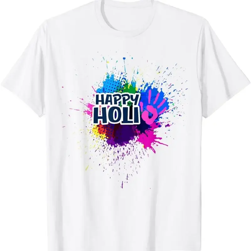 

Happy Holi Festival Splash Graphic Tee Breathable Cotton Crew Neck Short Sleeve T-Shirt