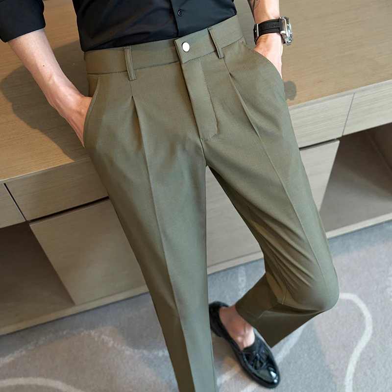 

Spring/Summer Men's Fashion Pants Korean Business Dress Solid Color Suit Pants Formal Office Social Slim Fit Casual Suit Pants