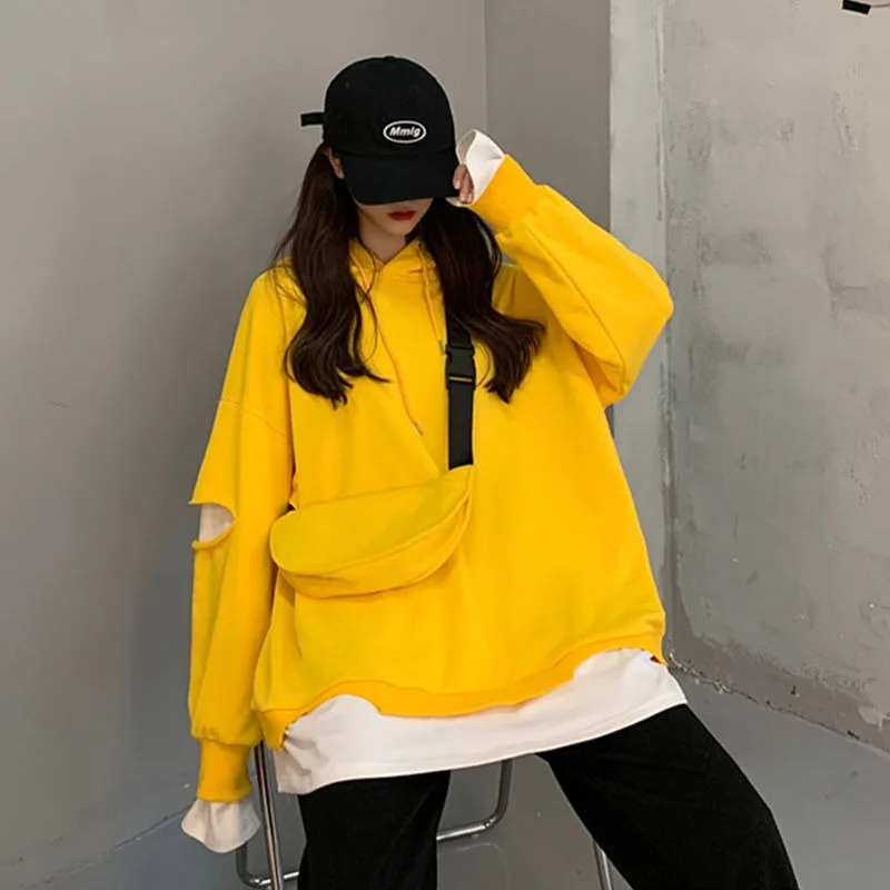 الربيع والخريف امرأة مقنعين القمم الجرونج الأساسية مطابقة العرق قميص القوطي الاتجاه الأساسية الهيب هوب هوديس البلوز للنساء #1