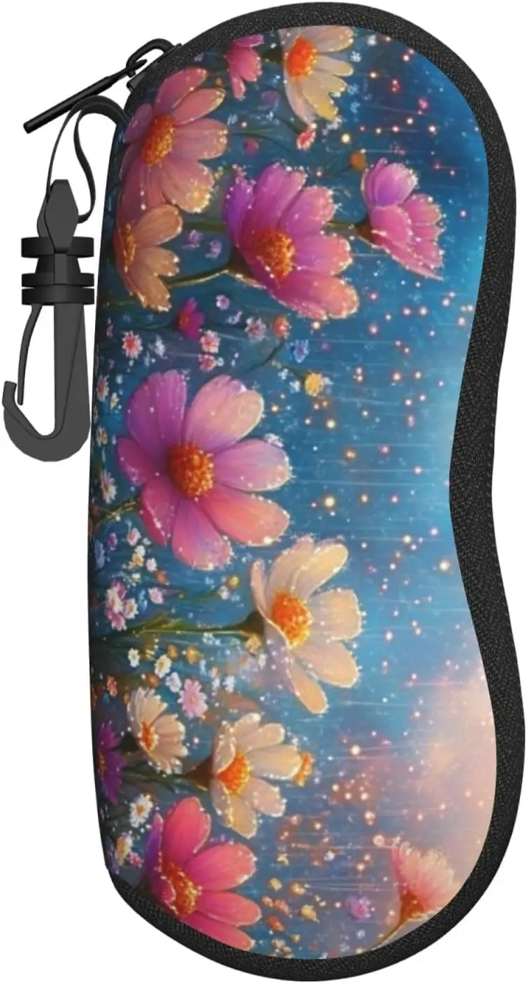 

Sunglasses Soft Case Ultra Light Neoprene Zipper Eyeglass Case with Belt Clip for Men Women Floral Print