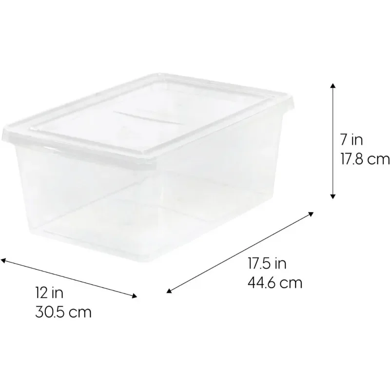 USA 17 Qt Clear Storage Box, Plastic Stackable Bin with Lid, Containers to Organize Shoes and Closet Shelves