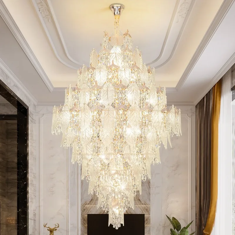 Duplex Villa Hotel Lobby Building Middle Floor Loft Crystal Long Chandelier