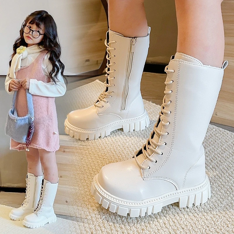 

Кожаные ботинки на толстой подошве для маленьких девочек, новинка 2023 года, зимние детские термосапоги до середины икры, нескользящие простые шикарные детские ботинки для рождественской вечеринки