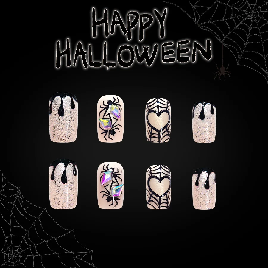 Autocollants pour ongles araignée brillants, pièces à paillettes, portables pour Festival, Halloween, Costume, événement