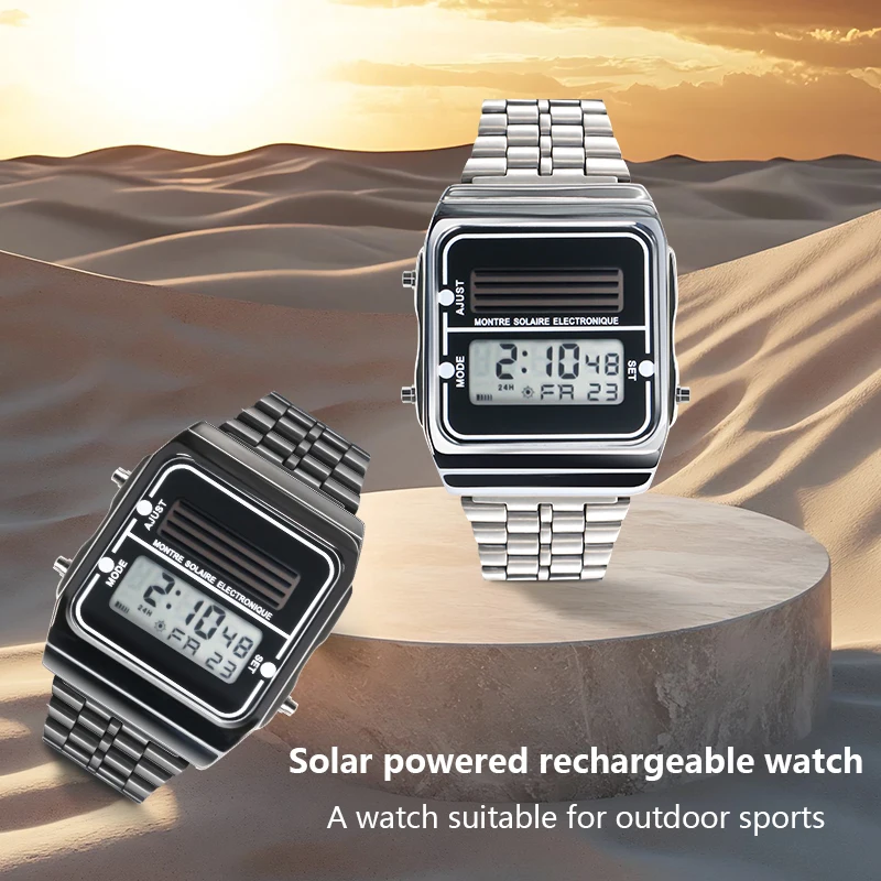 ساعة رياضية للزوجين على الموضة للنساء بحزام من الفولاذ المقاوم للصدأ وساعة رقمية للنساء والرجال وساعة إلكترونية متعددة الوظائف