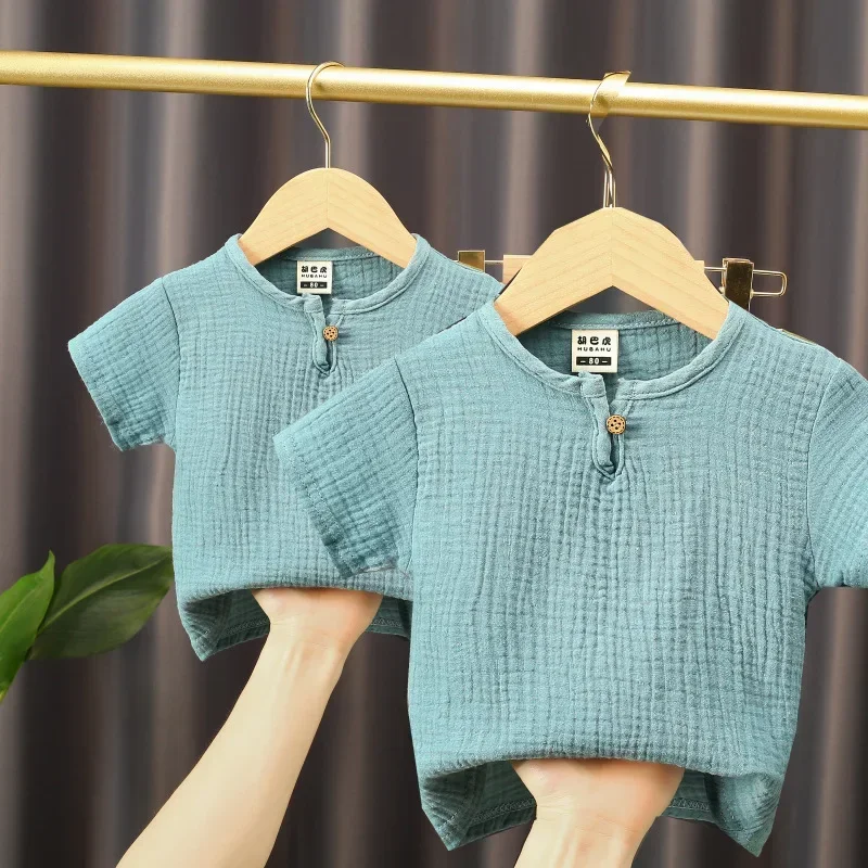 Baby Girls Boys T Shirts Linen Cotton Boys Tops Children T-shirt Summer Baby Boys Girls T-shirt Children Clothes Kids