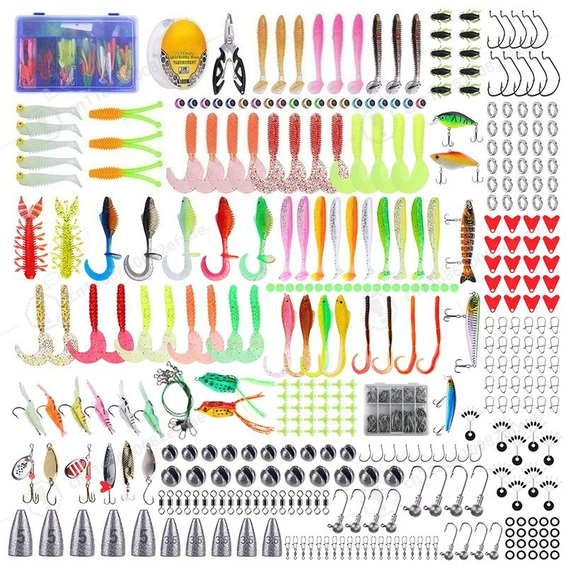 Outdoor 490pcs Fishing Tackle Kit, Lure Baits Popper Minnow Jig Hooks Full Accessories in Portable Box